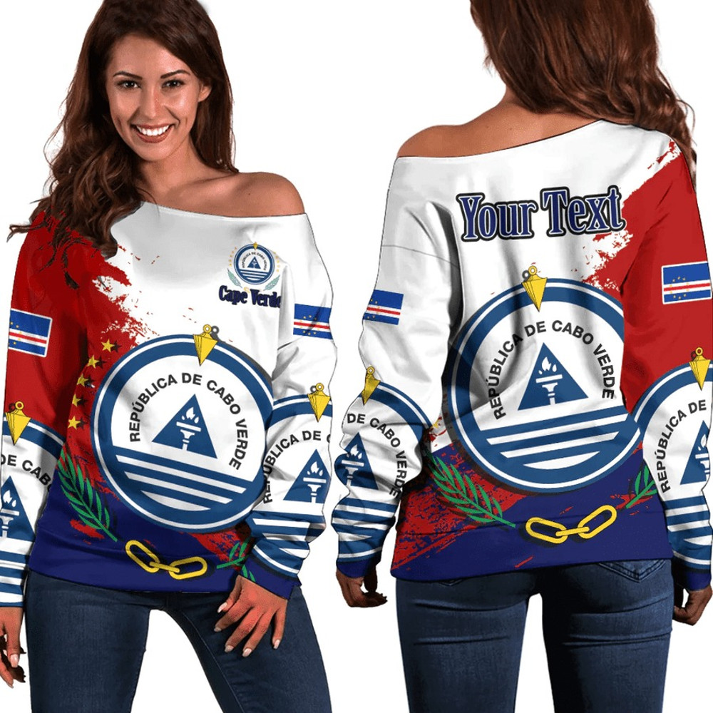 Cape Verde White Version Special Women's Off Shoulder SweatShirt, African Women Off Shoulder For Women
