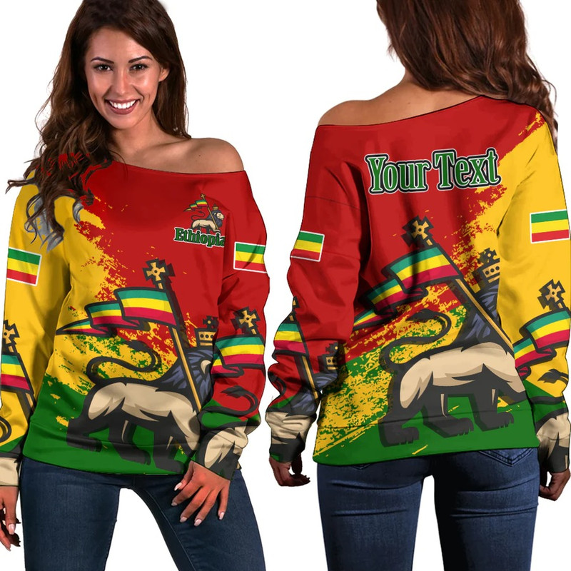 Ethiopia Red Version Special Women's Off Shoulder SweatShirt, African Women Off Shoulder For Women