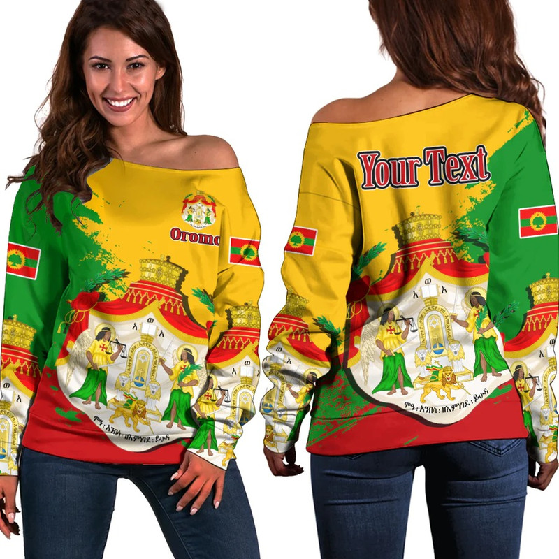 Oromo Yellow Verison Special Women's Off Shoulder SweatShirt, African Women Off Shoulder For Women