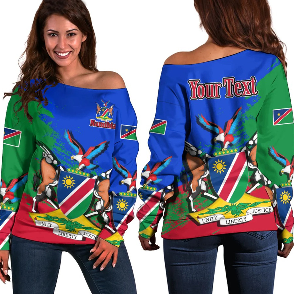 Namibia Blue Version Special Women's Off Shoulder SweatShirt, African Women Off Shoulder For Women