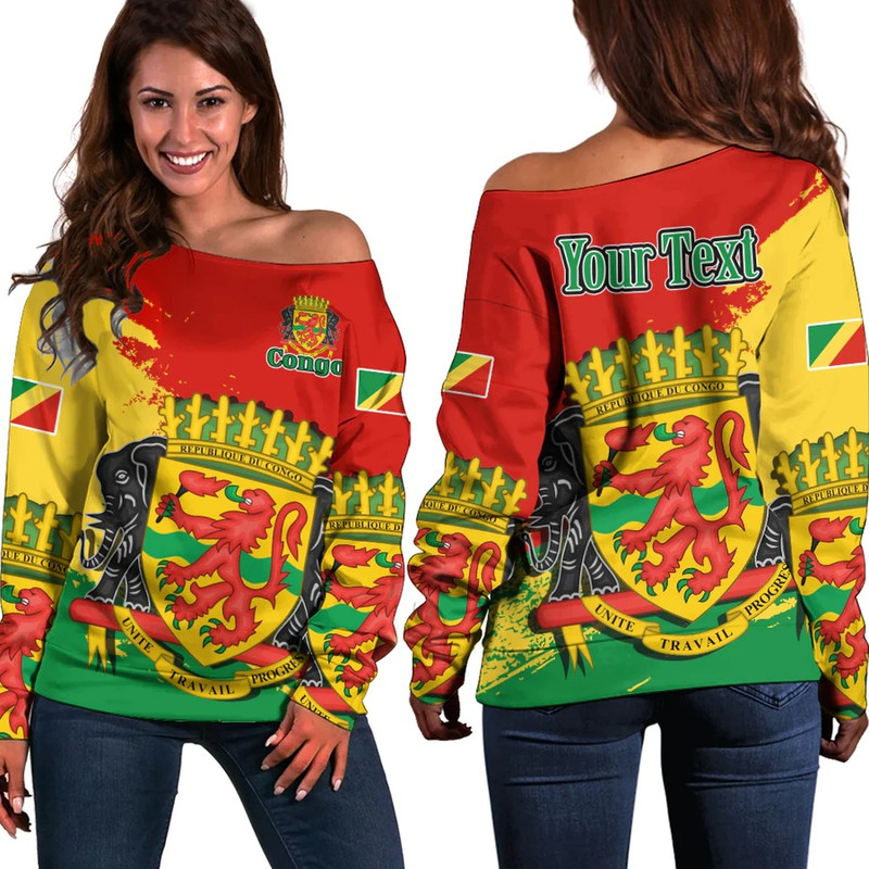 Republic Of The Congo Red Version Special Women's Off Shoulder SweatShirt, African Women Off Shoulder For Women
