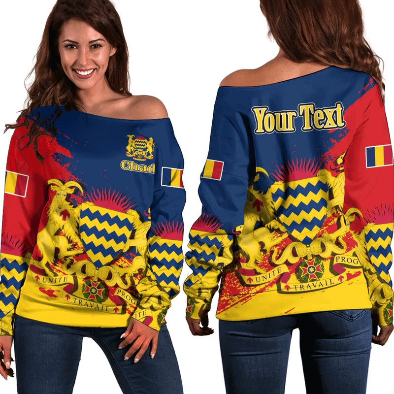 Chad Blue Version Special Women's Off Shoulder SweatShirt, African Women Off Shoulder For Women