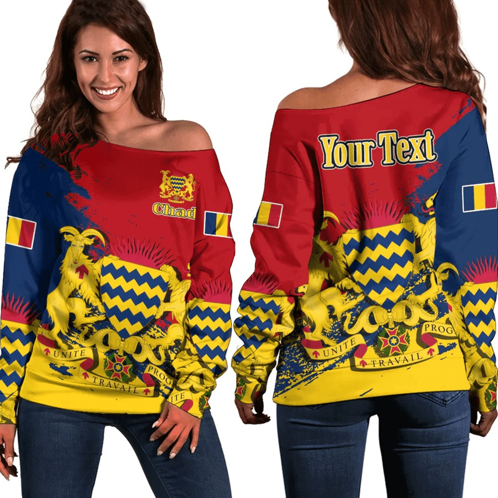 Chad Red Version Special Women's Off Shoulder SweatShirt, African Women Off Shoulder For Women
