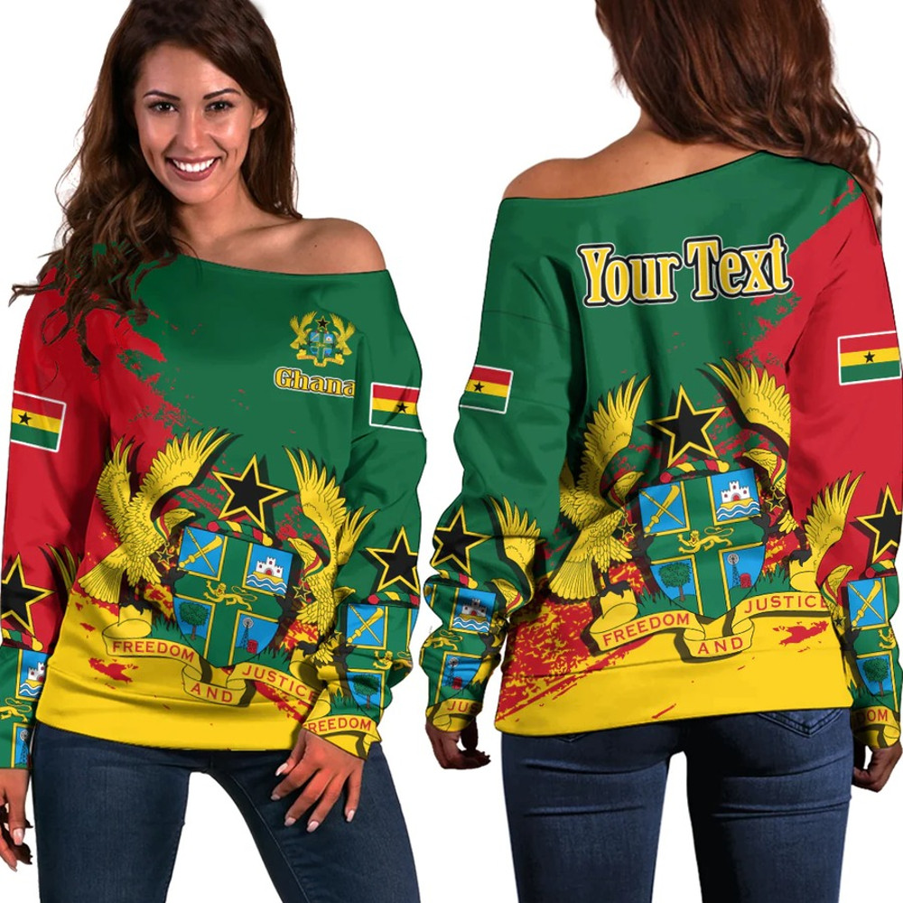 Ghana Green Version Special Women's Off Shoulder SweatShirt, African Women Off Shoulder For Women