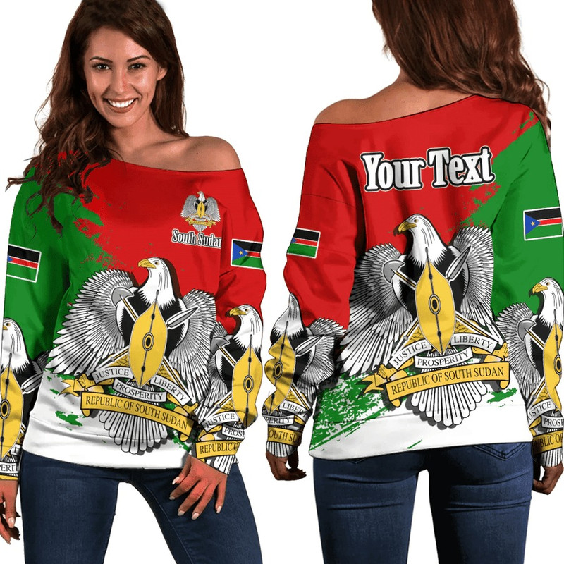 South Sudan Red Version Special Women's Off Shoulder SweatShirt, African Women Off Shoulder For Women