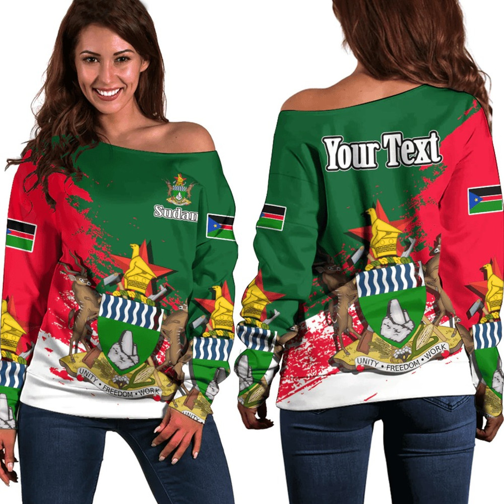 Sudan Green Version Special Women's Off Shoulder SweatShirt, African Women Off Shoulder For Women