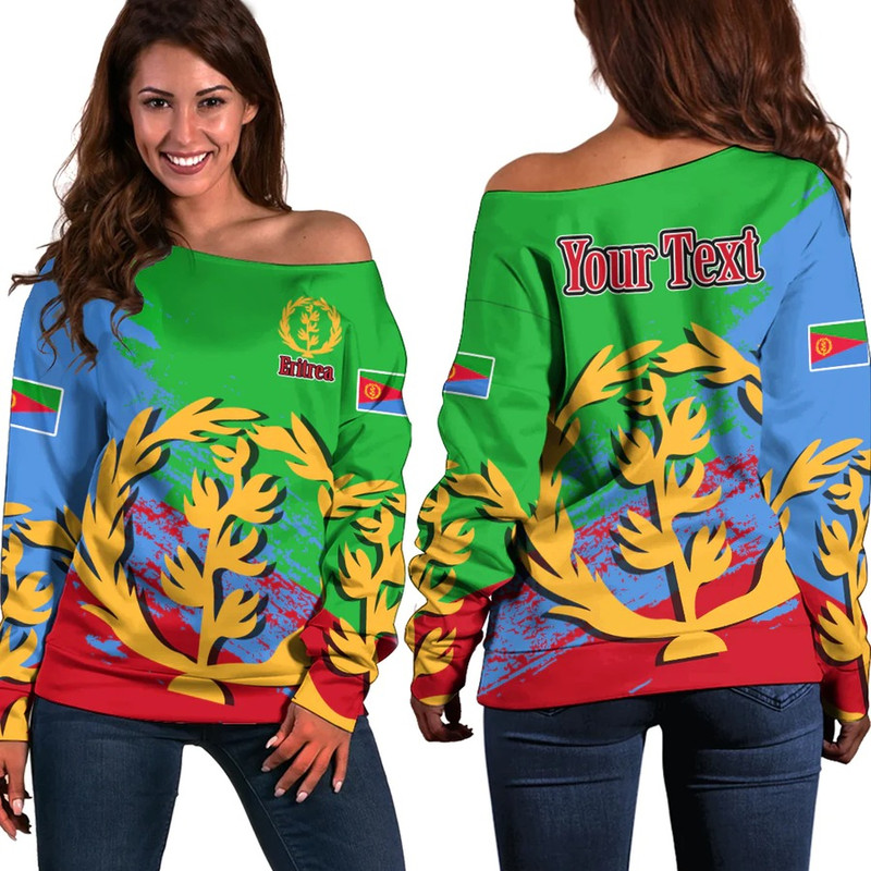 Eritrea Green Version Special Women's Off Shoulder SweatShirt, African Women Off Shoulder For Women