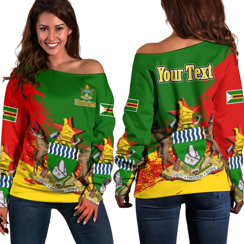 Zimbabwe Green Version Special Women's Off Shoulder SweatShirt, African Women Off Shoulder For Women