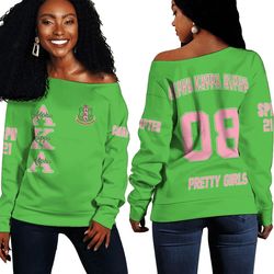 AKA Sorority (Green) Off Shoulder Sweaters 01, African Women Off Shoulder For Women