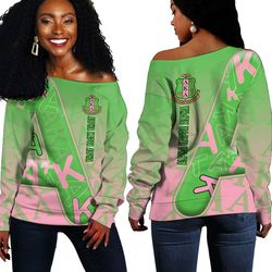 AKA Sorority Letters Pattern Off Shoulder Sweaters 01, African Women Off Shoulder For Women