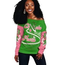AKA Sorority Chucks And Pearls Offshoulder K.H Pearls 01, African Women Off Shoulder For Women