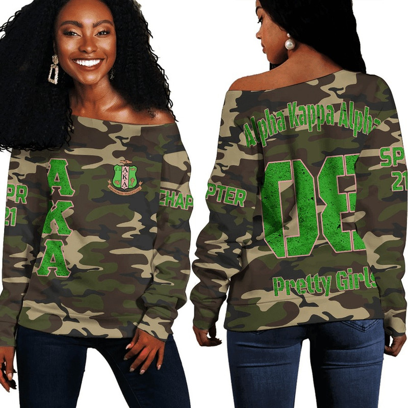 AKA Sorority Camouflage Off Shoulder Sweaters 01, African Women Off Shoulder For Women