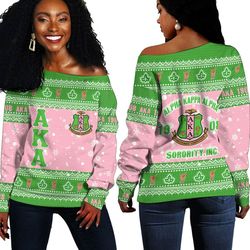 AKA Sorority Christmas Off Shoulder Sweaters 01, African Women Off Shoulder For Women