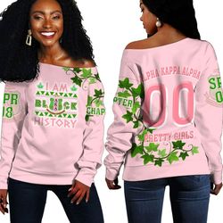 AKA Sorority Black History - Pastel Pink Version Off Shoulder Sweaters, African Women Off Shoulder For Women