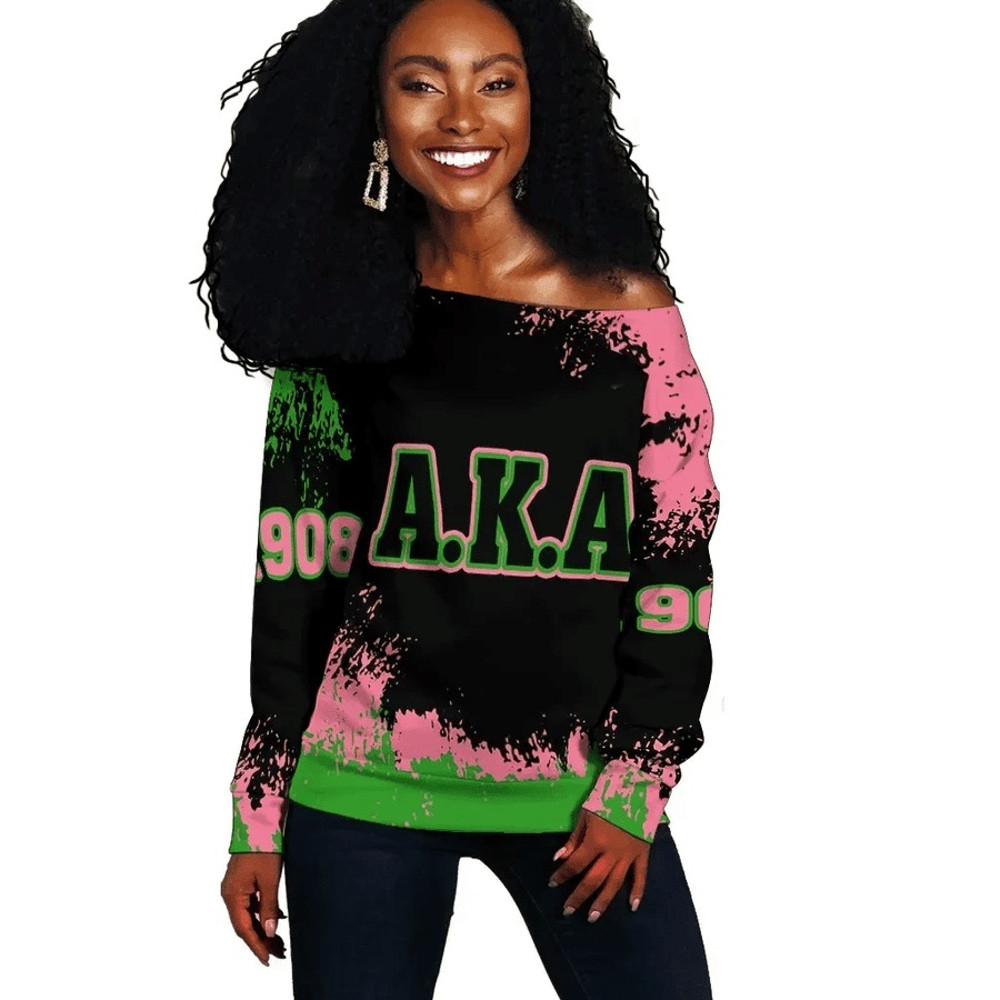 AKA Sorority Ver 2 Women Off Shoulder Sweater - Face Style, African Women Off Shoulder For Women