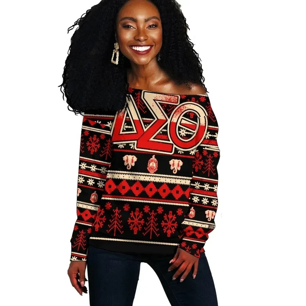 Delta Sigma Theta Christmas Splatters Offshoulder 03, African Women Off Shoulder For Women