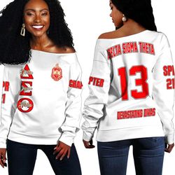Delta Sigma Theta ( White ) Off Shoulder Sweaters 05, African Women Off Shoulder For Women