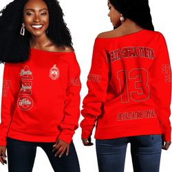 Delta Sigma Theta (Red) Off Shoulder Sweaters 05, African Women Off Shoulder For Women