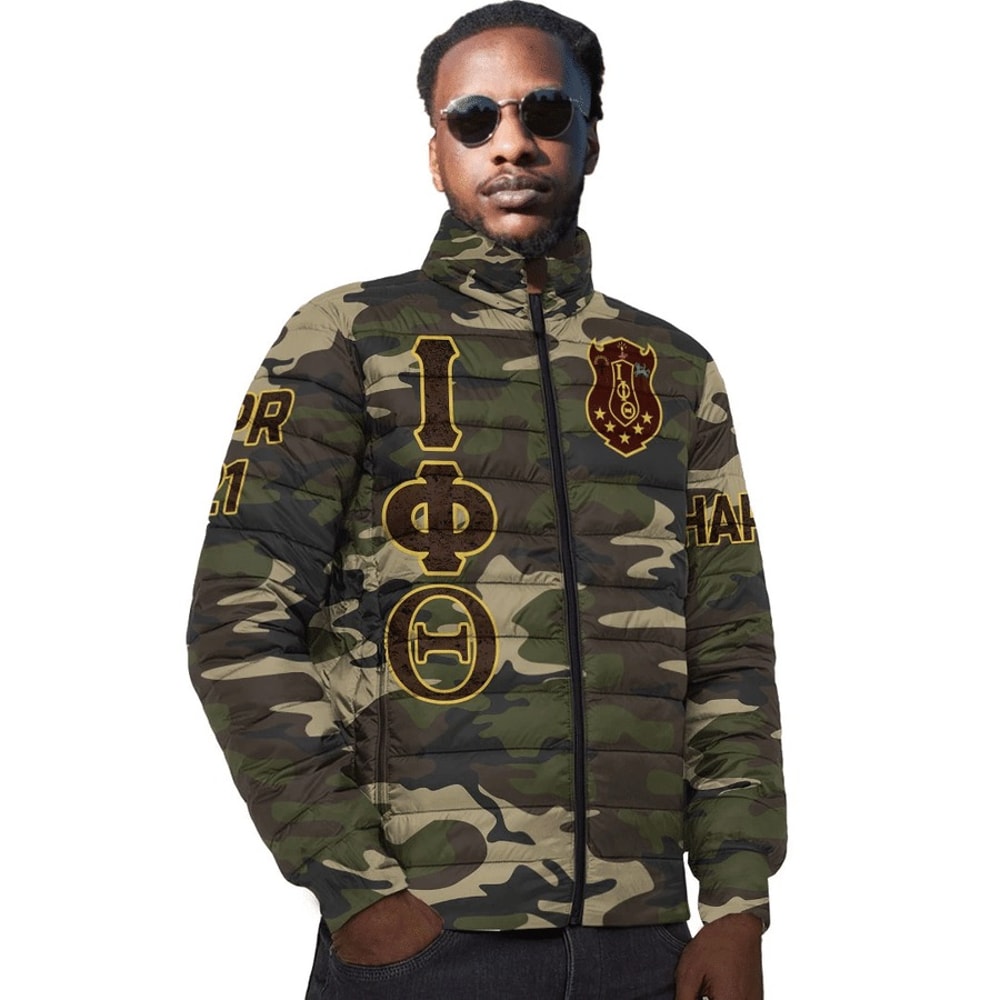 Custom Iota Phi Theta Camouflage Padded Jackets, African Padded Jacket For Men Women