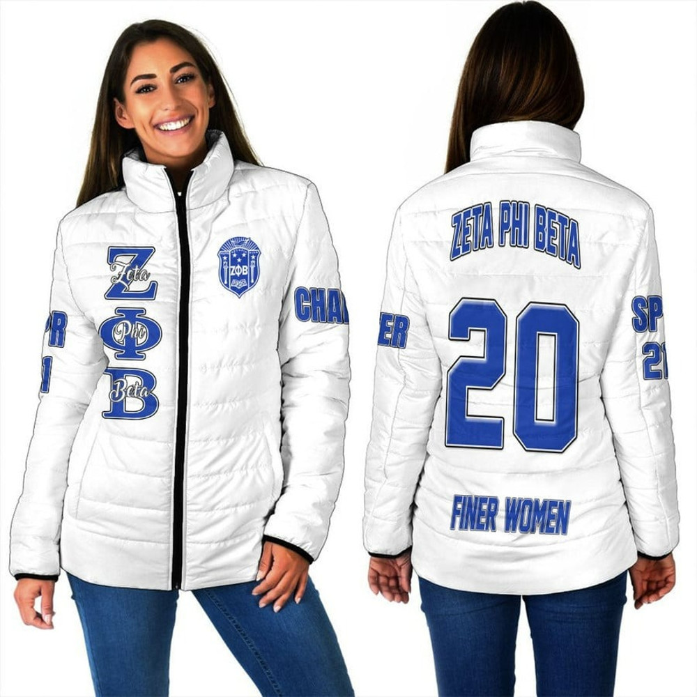 Custom Zeta Phi Beta (White) Padded Jackets, African Padded Jacket For Men Women