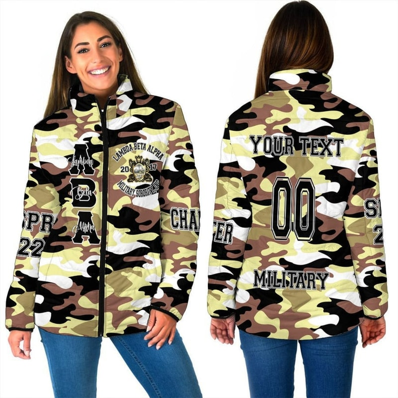 Custom Lambda Beta Alpha Camo Women Padded Jacket, African Padded Jacket For Men Women