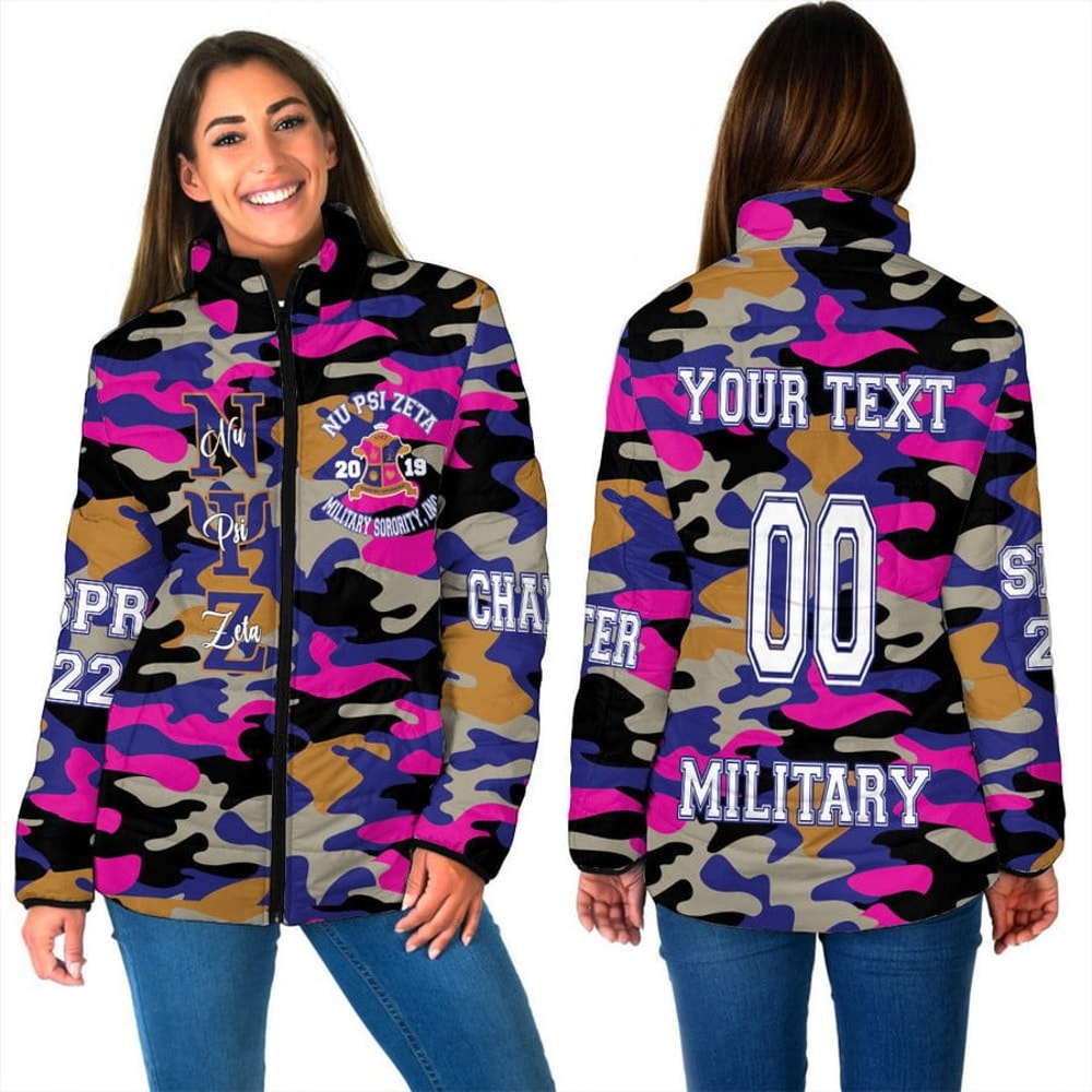 Custom Nu Psi Zeta Camo Women Padded Jacket, African Padded Jacket For Men Women