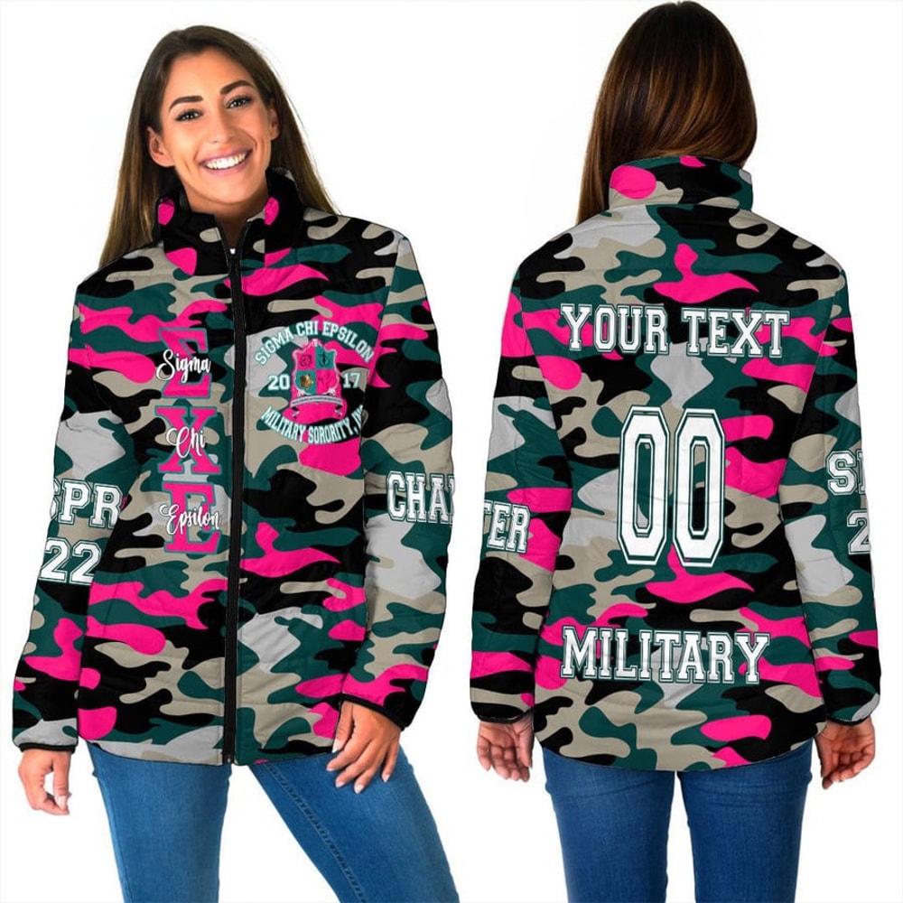 Custom Sigma Chi Epsilon Camo Women Padded Jacket, African Padded Jacket For Men Women