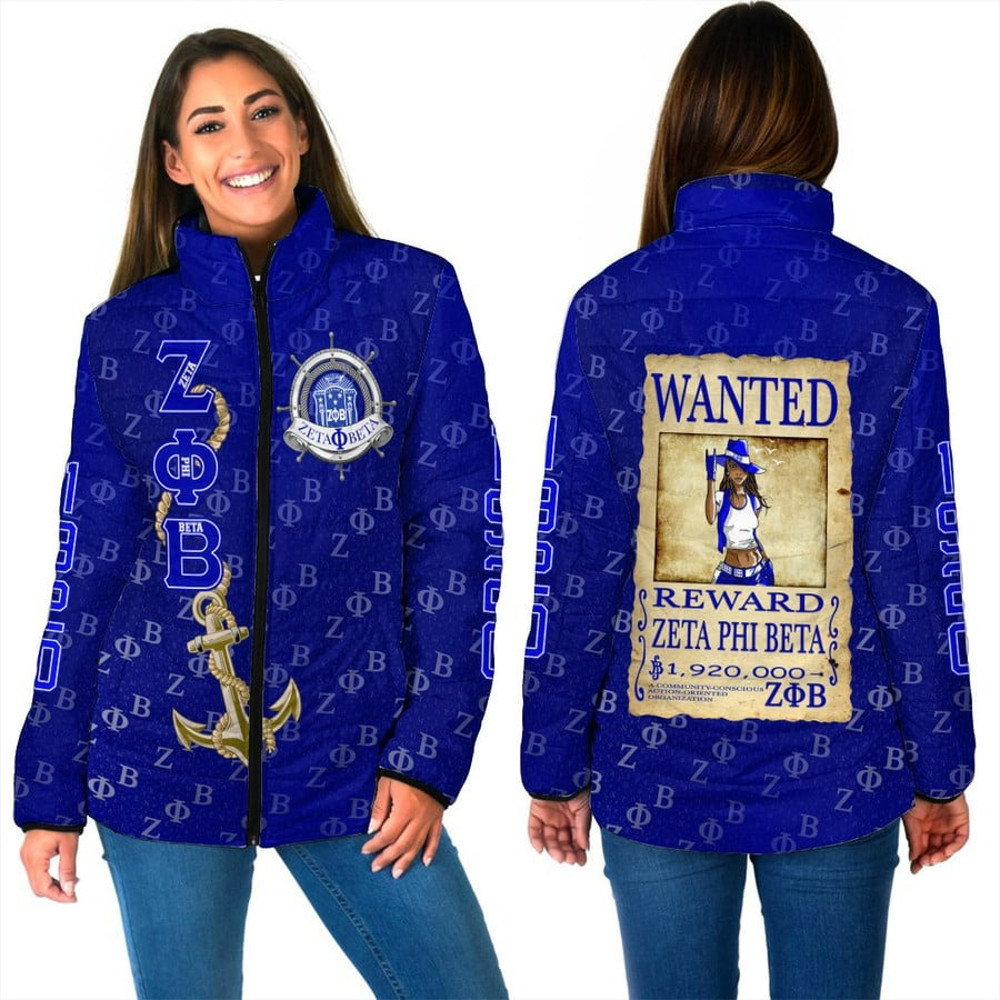 Zeta Phi Beta Wanted Women Padded Jacket 01, African Padded Jacket For Men Women