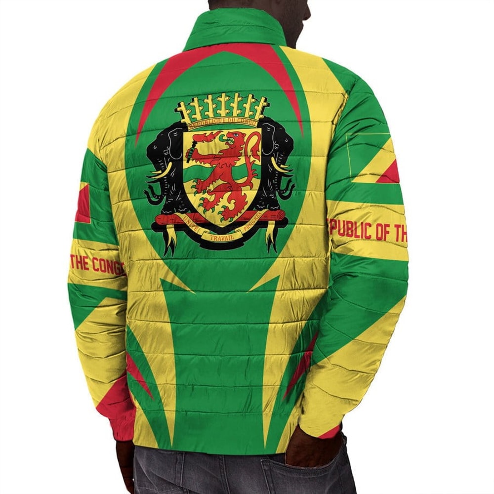 Republic Of The Congo Action Flag Padded Jacket, African Padded Jacket For Men Women