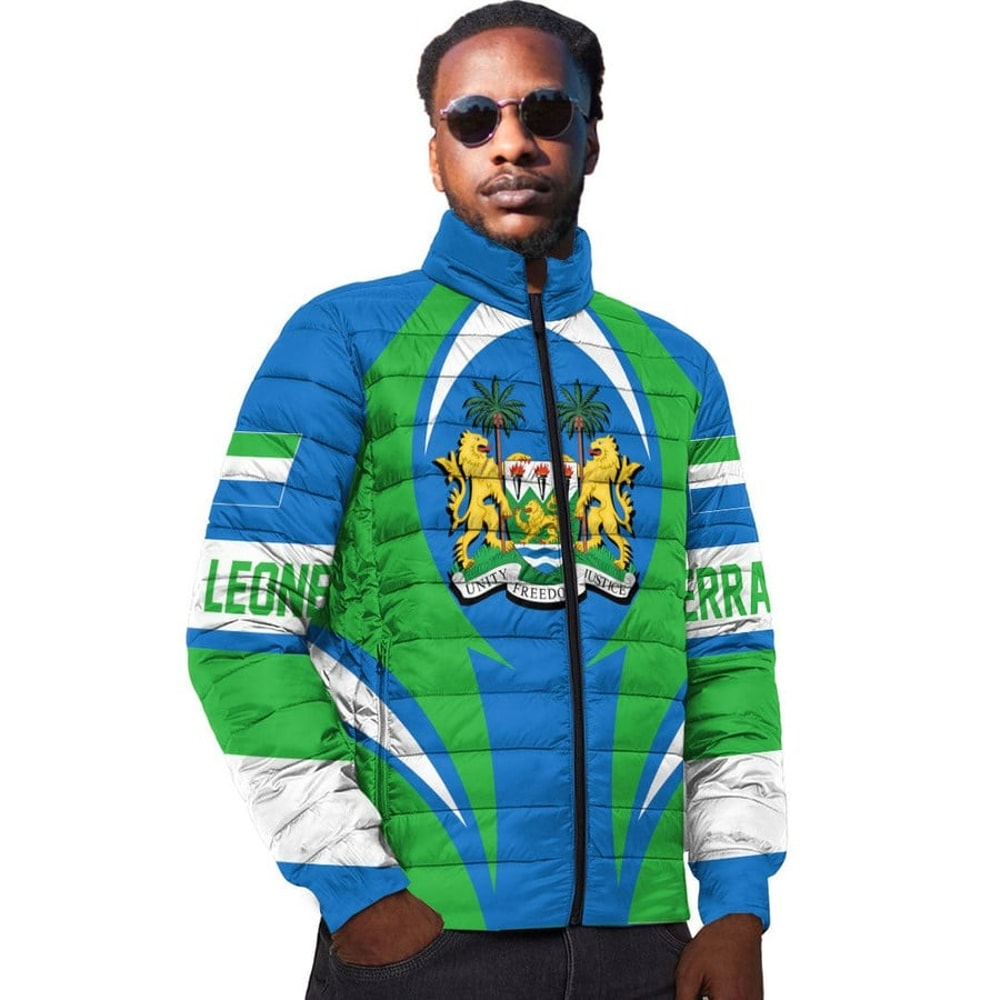 Sierra Leone Action Flag Padded Jacket, African Padded Jacket For Men Women