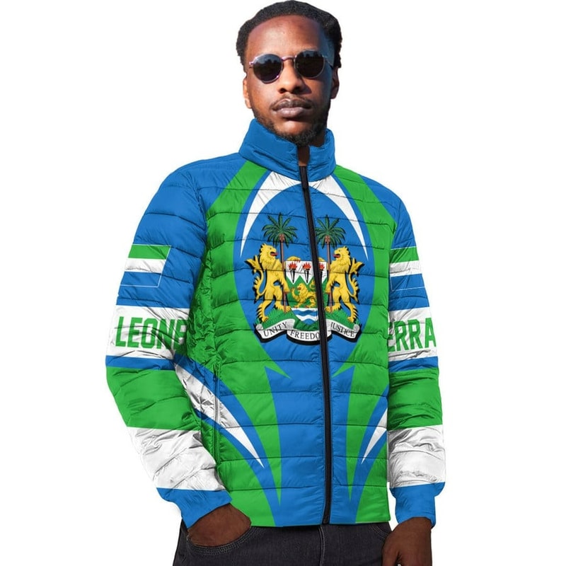 Sierra Leone Action Flag Padded Jacket, African Padded Jacket For Men Women