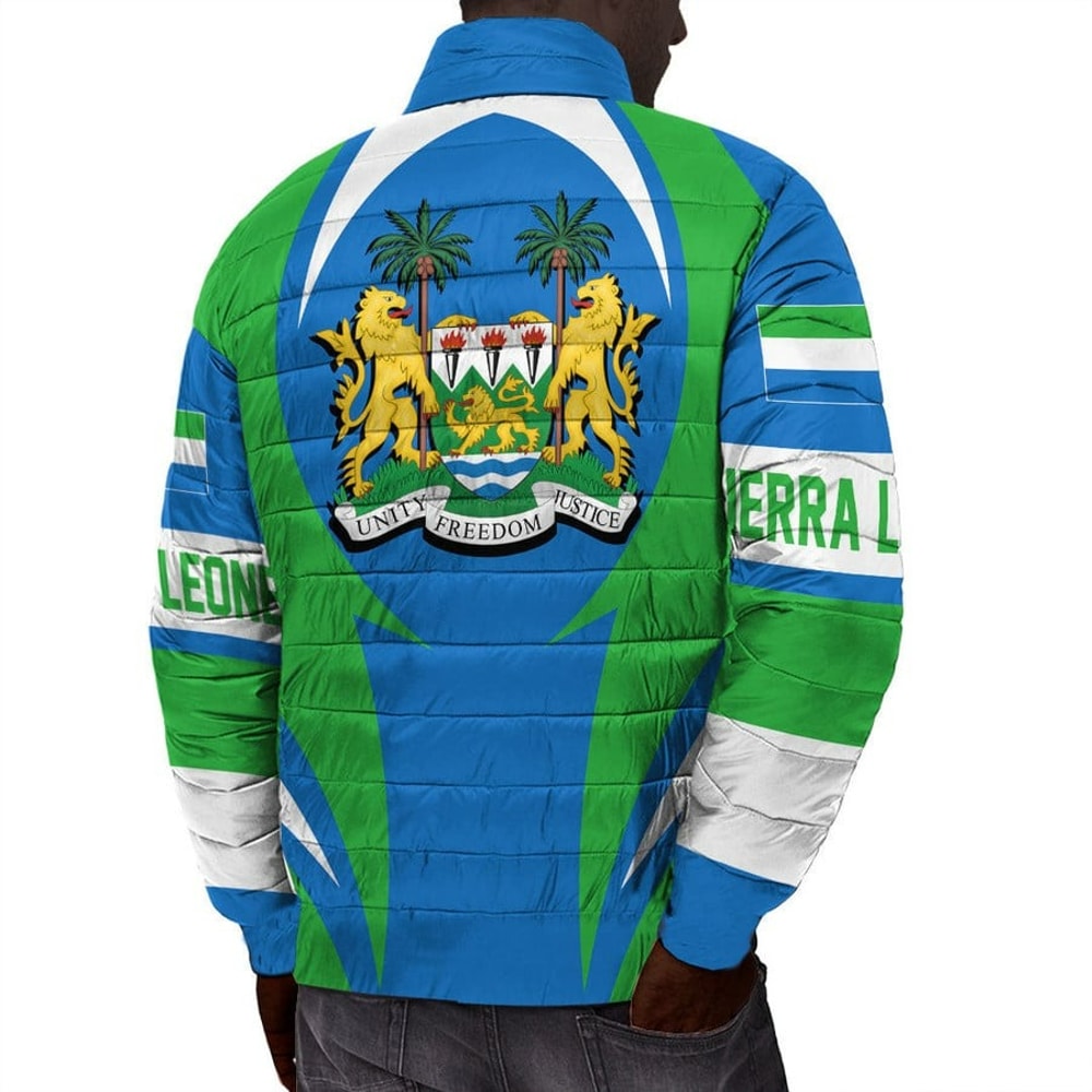 Sierra Leone Action Flag Padded Jacket, African Padded Jacket For Men Women