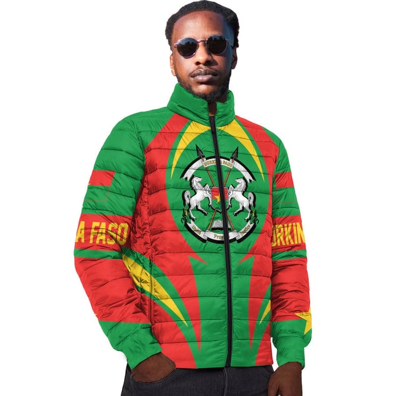 Burkina Faso Action Flag Padded Jacket, African Padded Jacket For Men Women