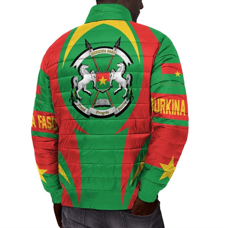 Burkina Faso Action Flag Padded Jacket, African Padded Jacket For Men Women