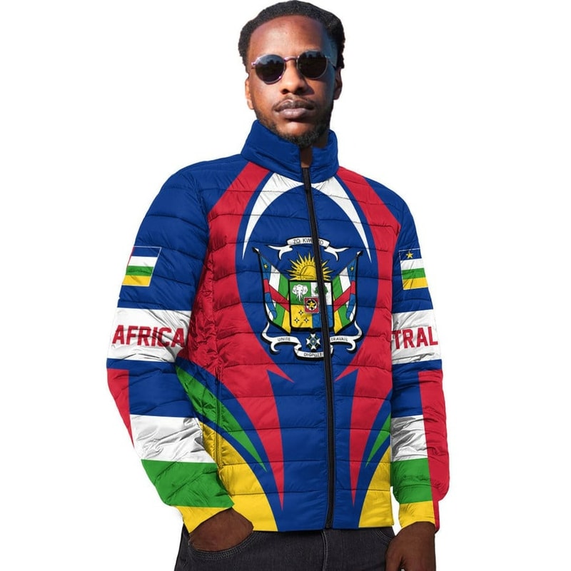 Central Africa Action Flag Padded Jacket, African Padded Jacket For Men Women