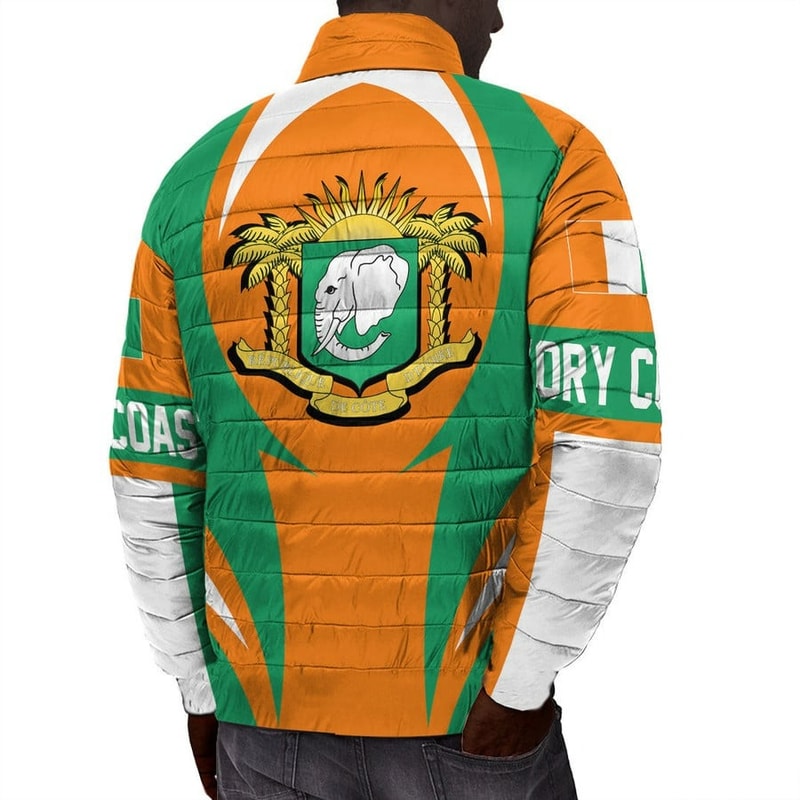 Ivory Coast Action Flag Padded Jacket, African Padded Jacket For Men Women