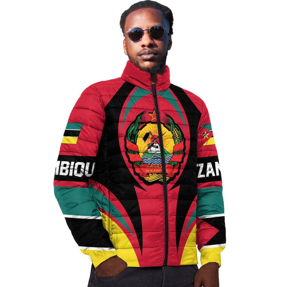 Mozambique Action Flag Padded Jacket, African Padded Jacket For Men Women