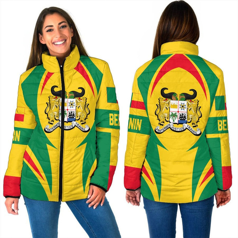 Benin Action Flag Women Padded Jacket, African Padded Jacket For Men Women