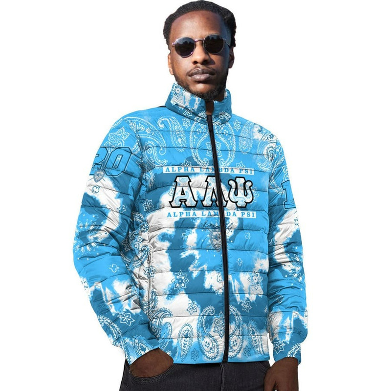 Custom Alpha Lambda Psi Paisley Bandana Tie Dye Style Padded Jacket, African Padded Jacket For Men Women