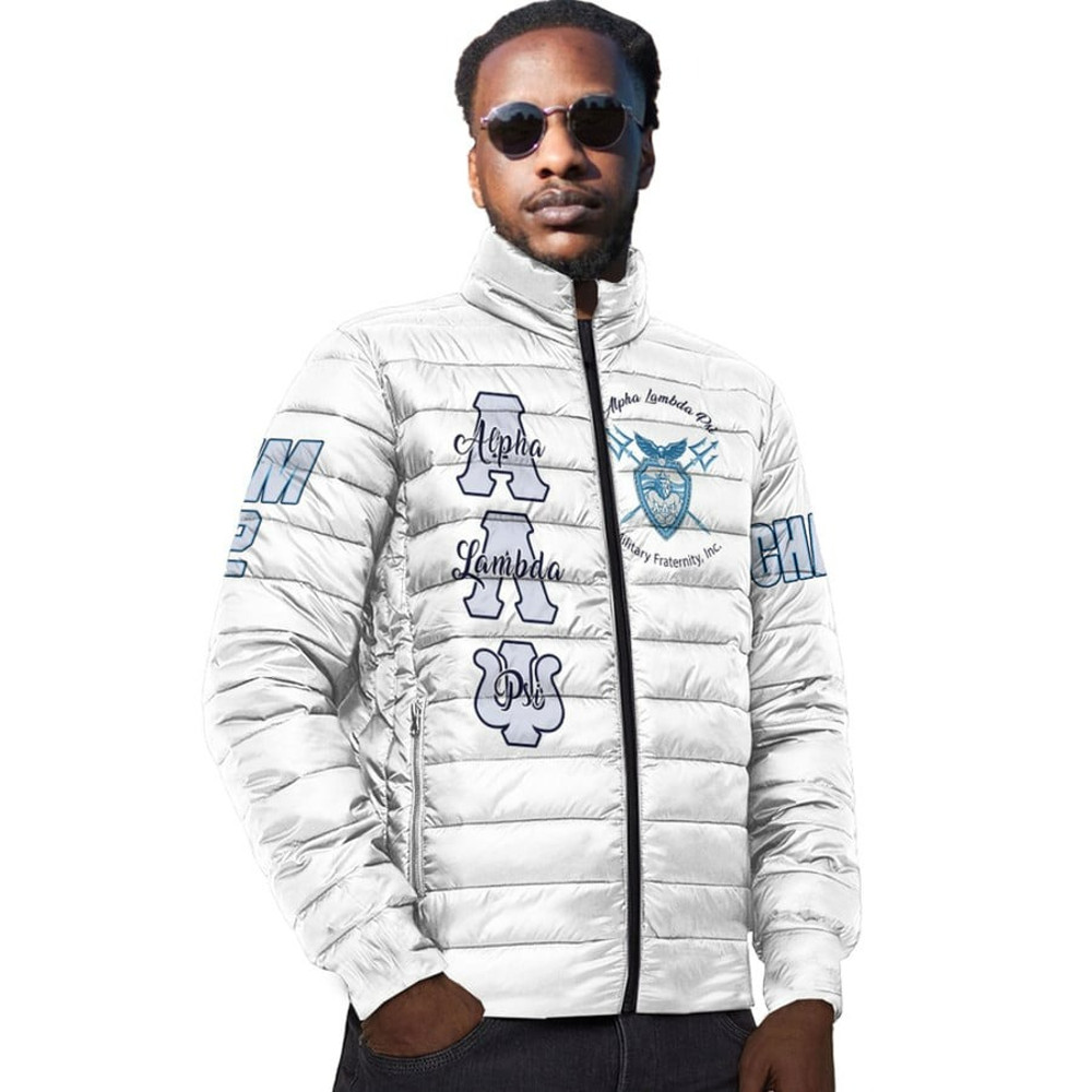 Custom Alpha Lambda Psi (White) Padded Jacket, African Padded Jacket For Men Women
