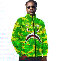 chi eta phi full camo shark padded jacket, african padded jacket for men women