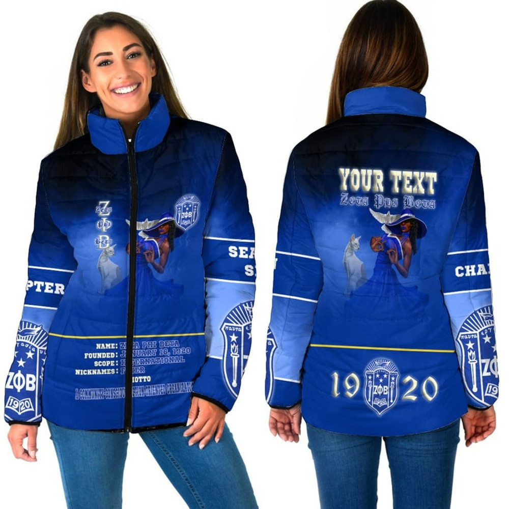 Zeta Phi Beta Motto Women Padded Jacket, African Padded Jacket For Men Women