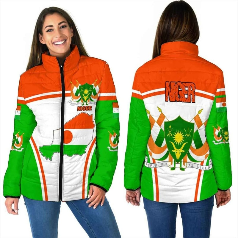 Niger Active Flag Women Padded Jacket, African Padded Jacket For Men Women