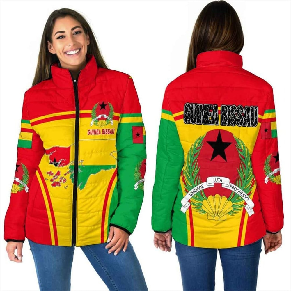 Guinea Bissau Active Flag Women Padded Jacket, African Padded Jacket For Men Women