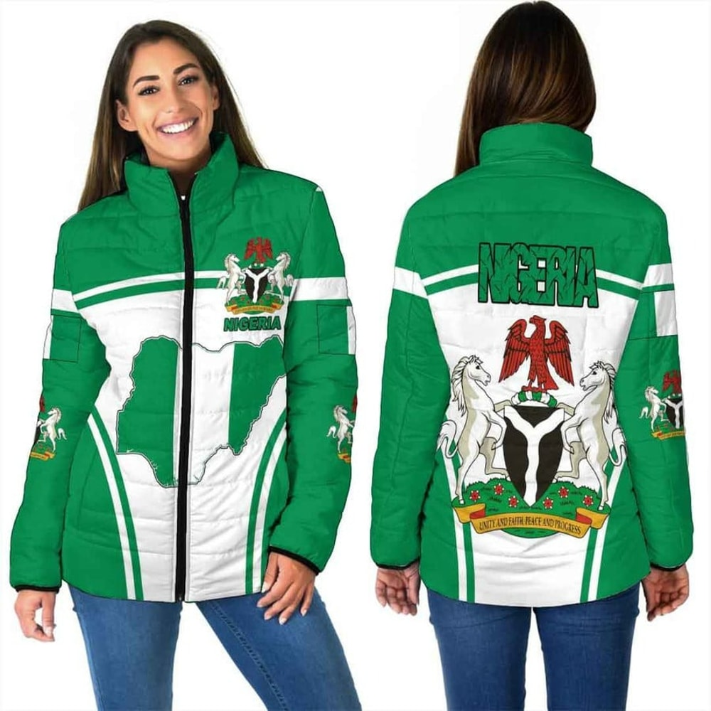 Nigeria Active Flag Women Padded Jacket, African Padded Jacket For Men Women