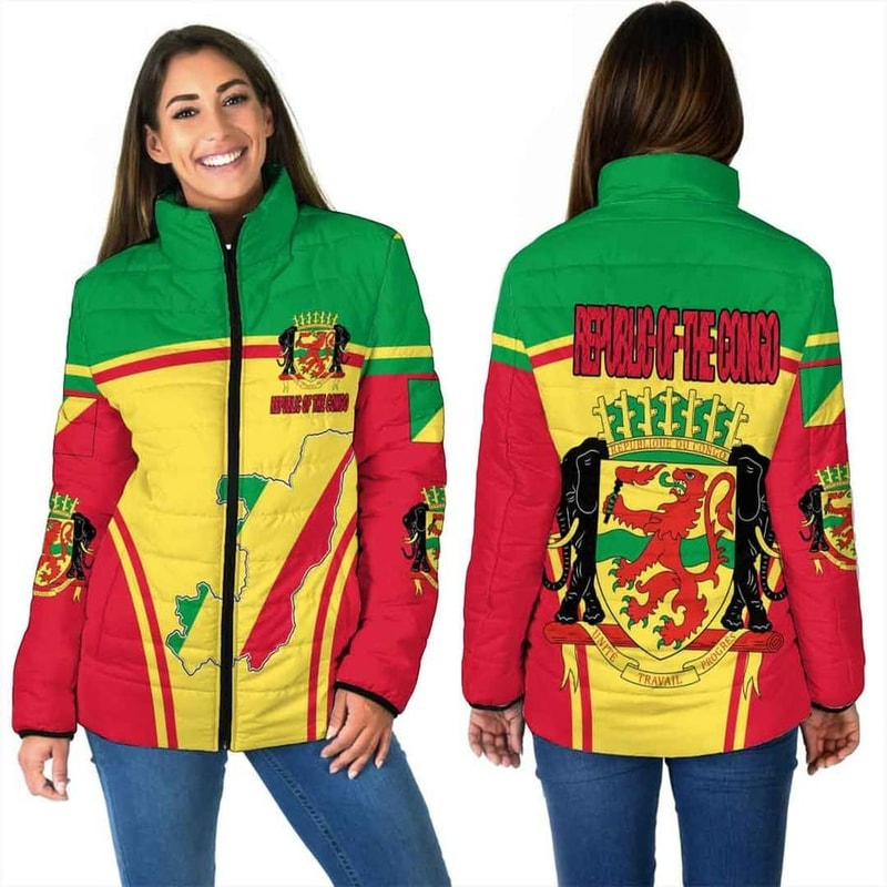 Republic of the Congo Active Flag Women Padded Jacket, African Padded Jacket For Men Women