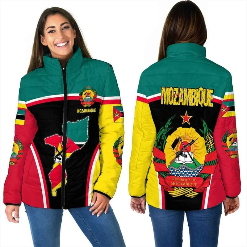 Mozambique Active Flag Women Padded Jacket, African Padded Jacket For Men Women