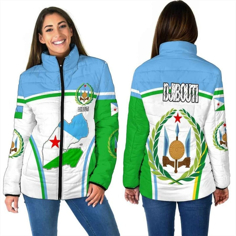 Djibouti Active Flag Women Padded Jacket, African Padded Jacket For Men Women