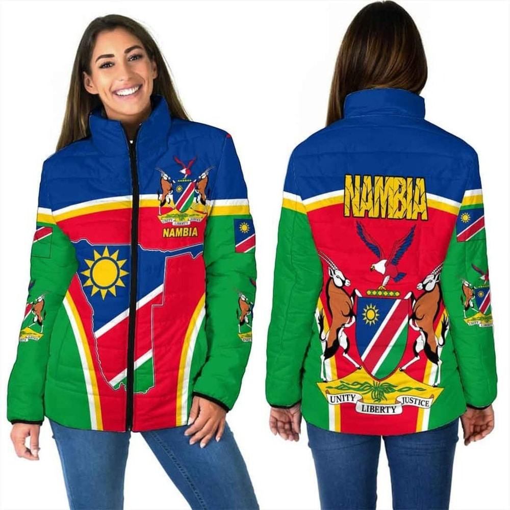 Namibia Active Flag Women Padded Jacket, African Padded Jacket For Men Women