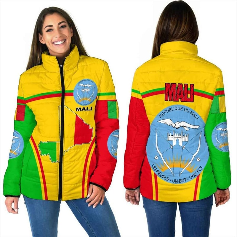 Mali Active Flag Women Padded Jacket, African Padded Jacket For Men Women
